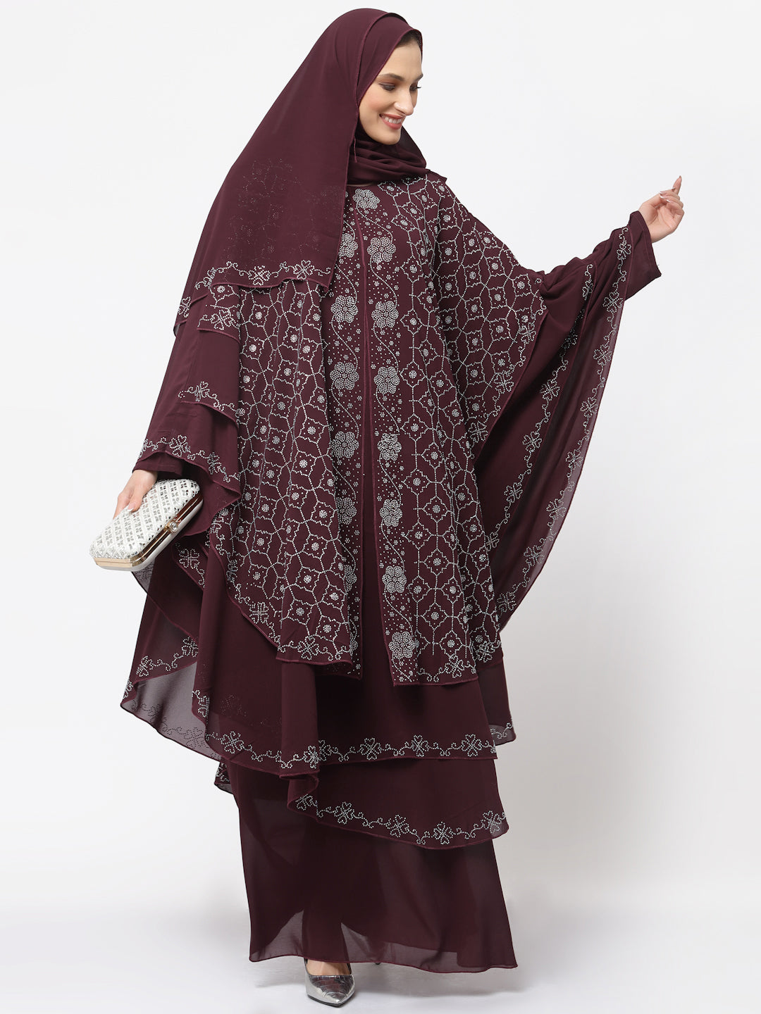 Klotthe Women Maroon Embellished Burqa With Scarves