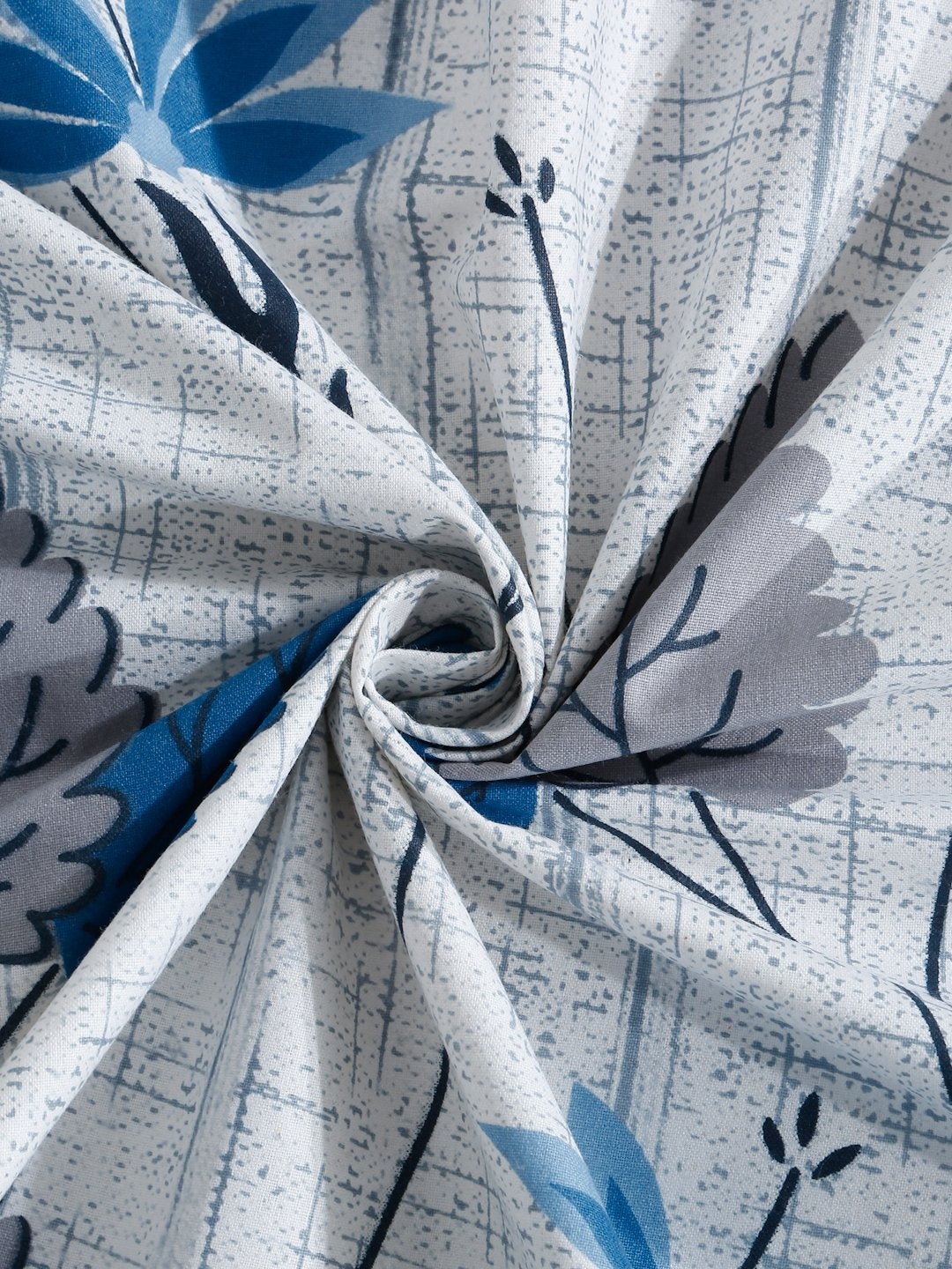 Blue Floral 400 TC Pure Cotton Fitted Double Bedsheet with 2 Pillow Covers