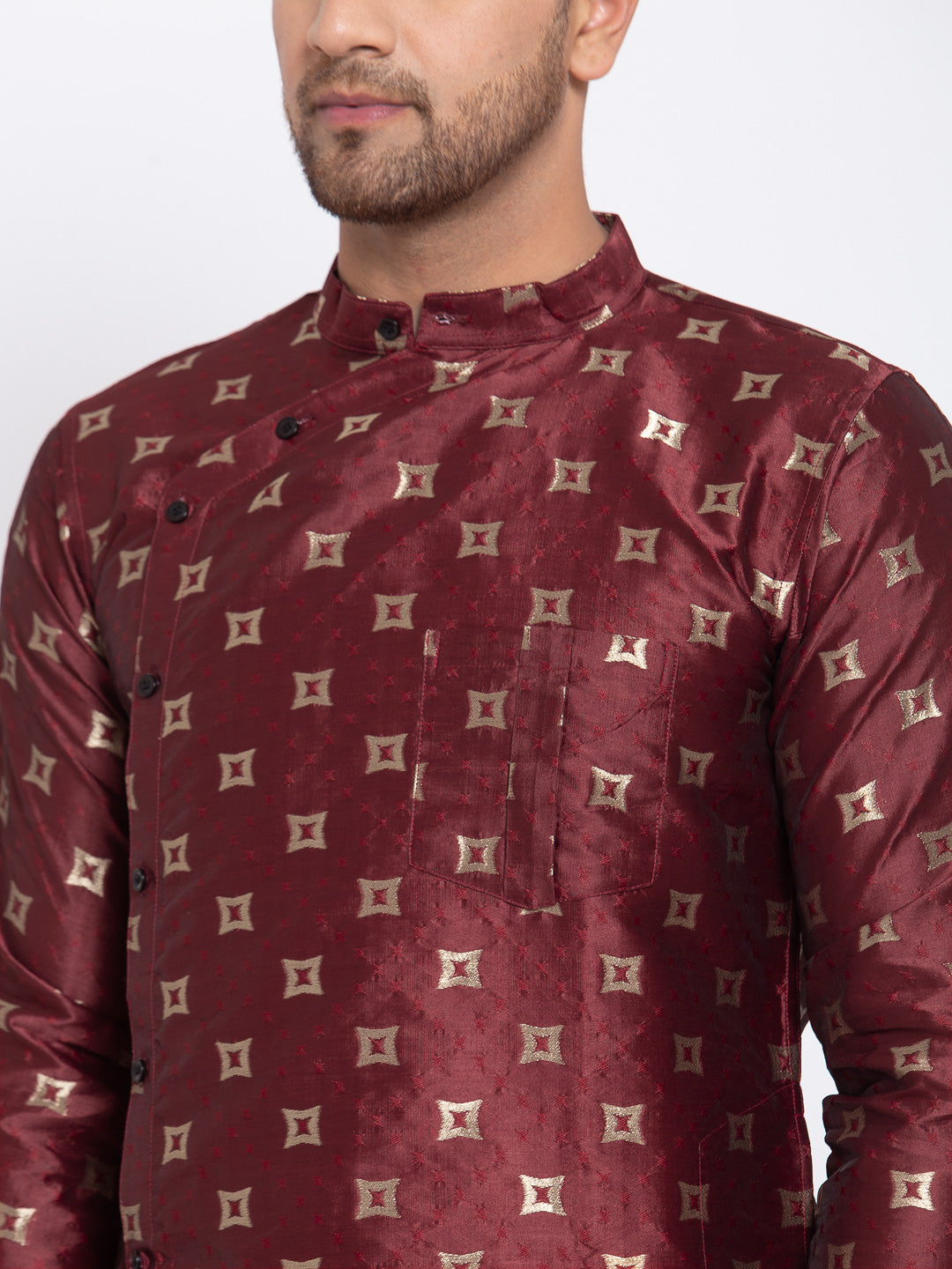 KLOTTHE Maroon Cotton Geometric Kurta