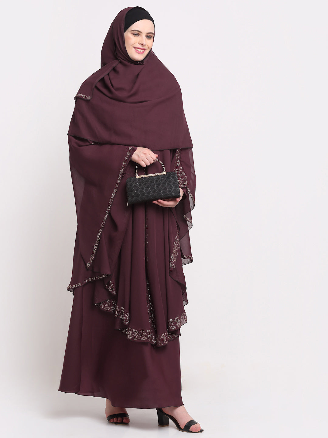 Klotthe Women Maroon Embellished Burqa With Scarves