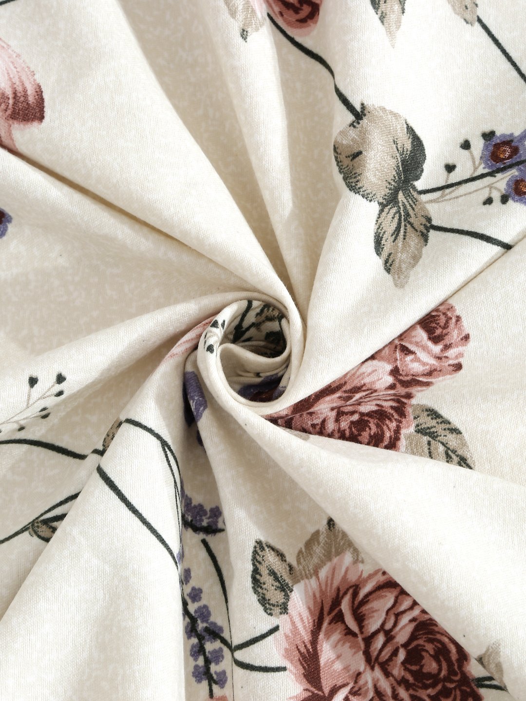 Beige Floral 300 TC Cotton Blend Fitted Double Bedsheet with 2 Pillow Covers