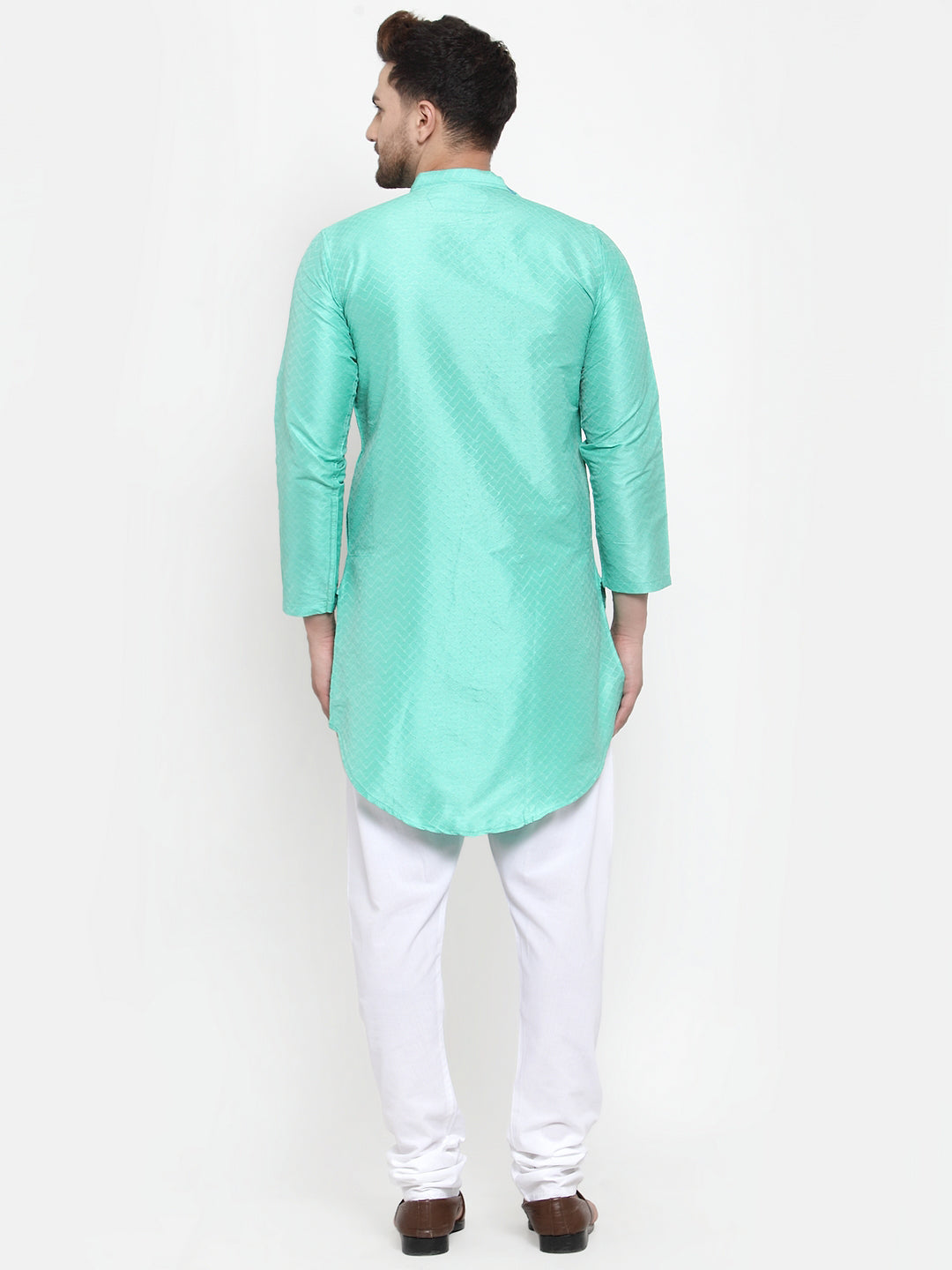 LightGreen Silk Geometric Party Kurtas