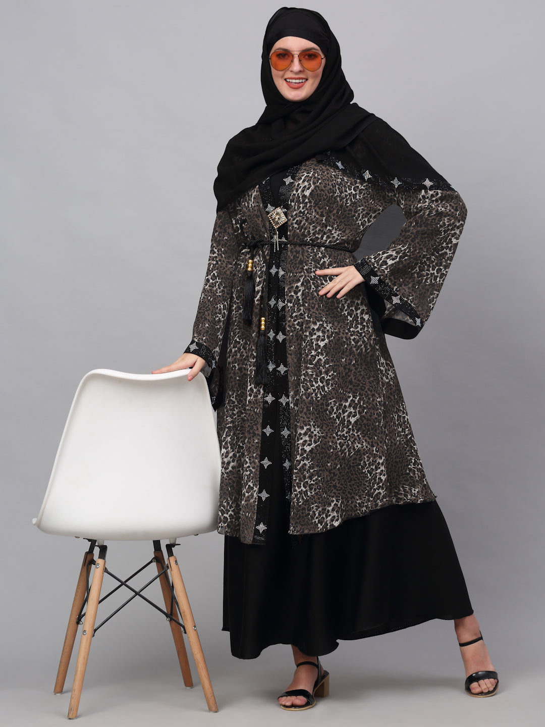 Klotthe Women Multicolor Embellished Burqa With Scarves