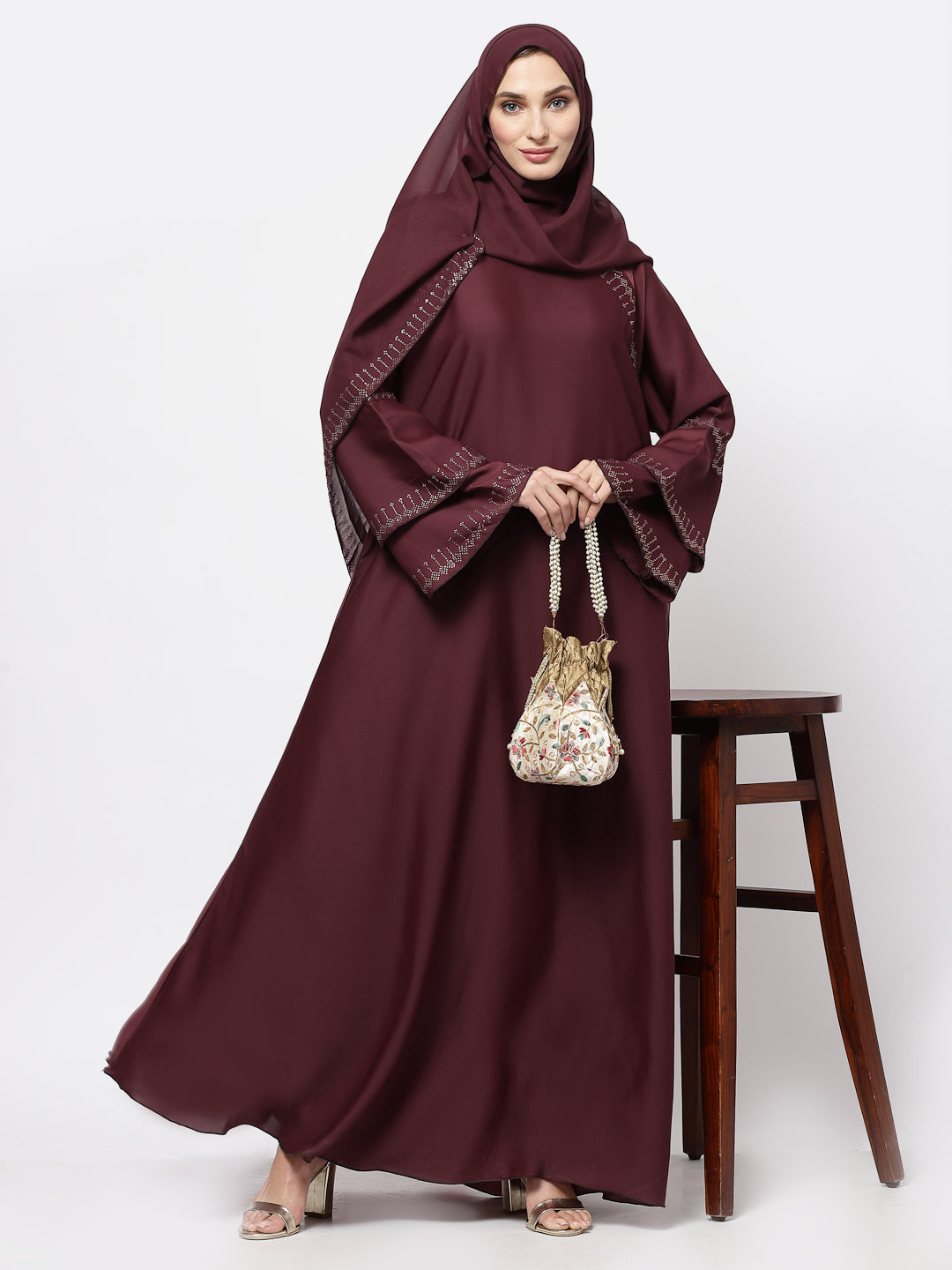 Klotthe Women Maroon Embellished Burqa With Scarves