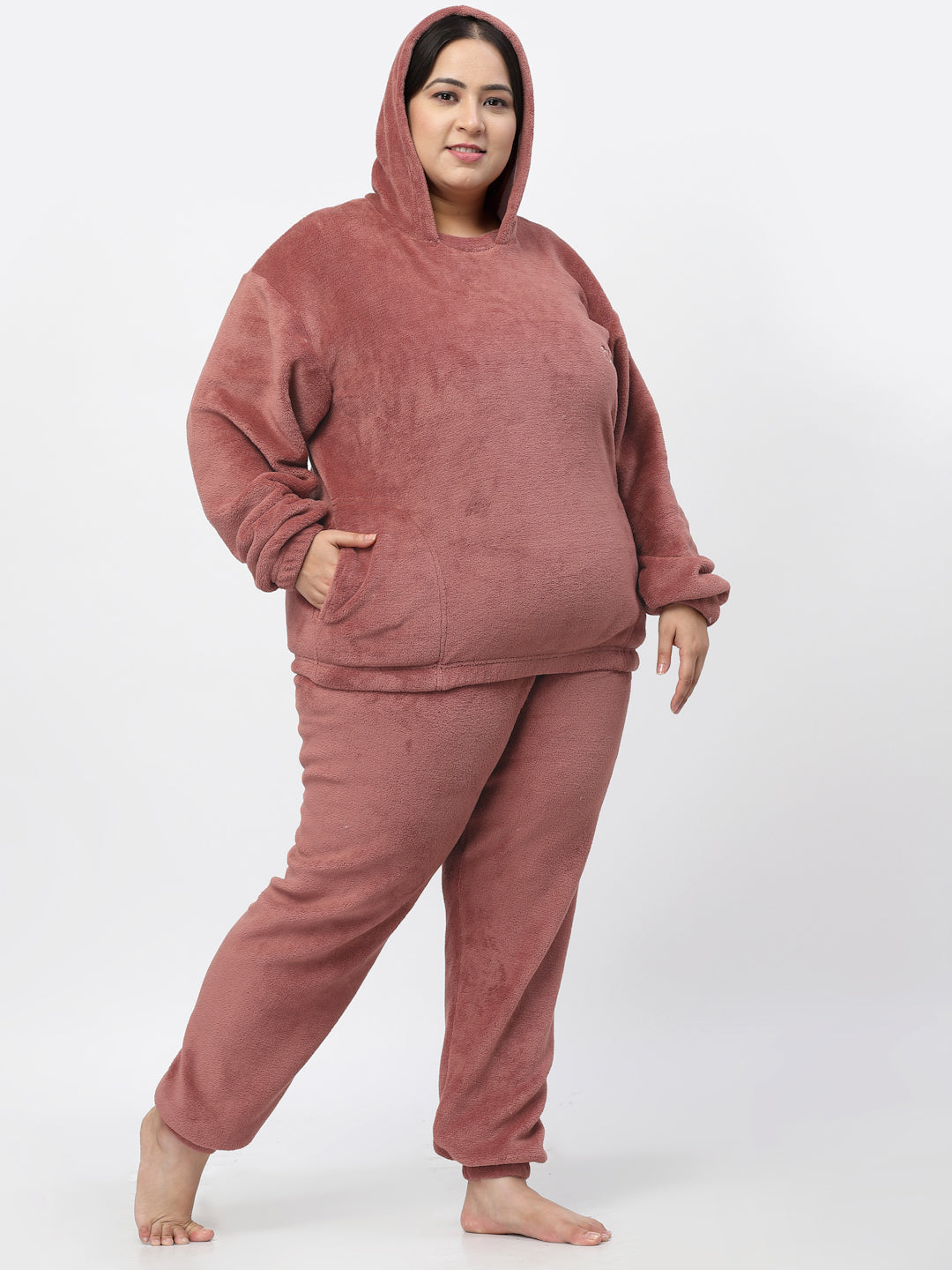 Klotthe Women Rust Wool Blend Solid Hudi Night Suit