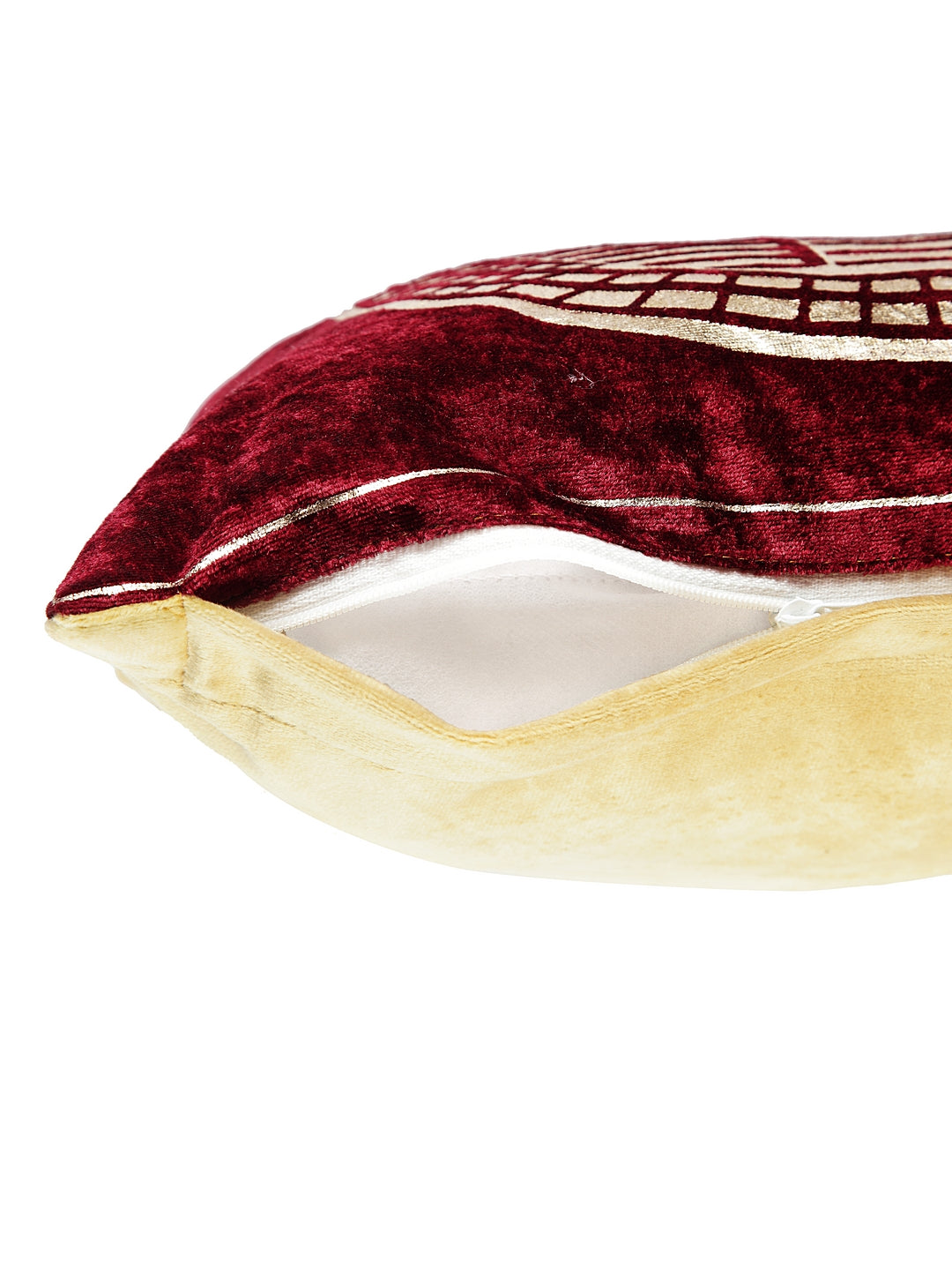 Klotthe Velvet Maroon Colourblocked Set of 5 Cushion Cover (40X40 cm)