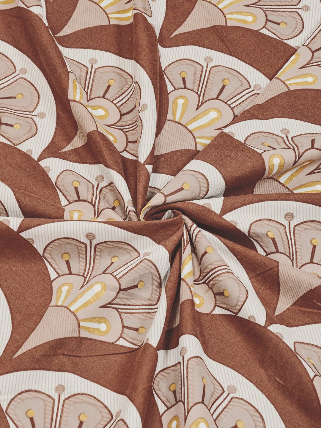 Brown Floral 300 TC Cotton Blend Fitted Double Bedsheet with 2 Pillow Covers