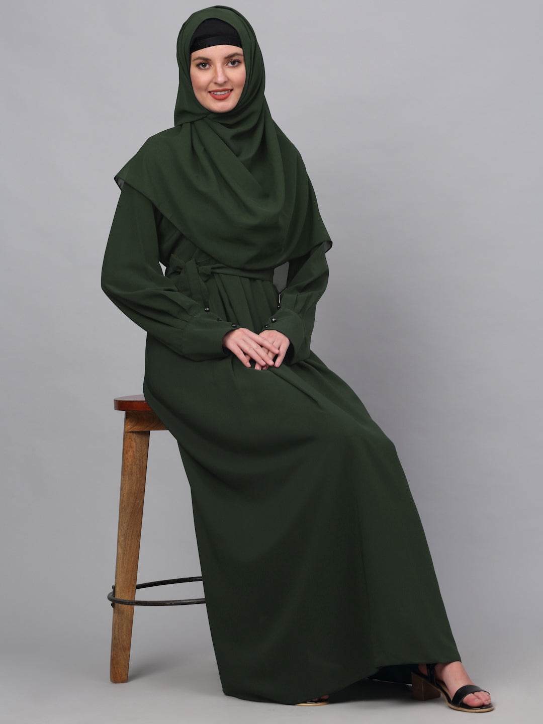 Klotthe Women Olive Embellished Burqa With Scarves