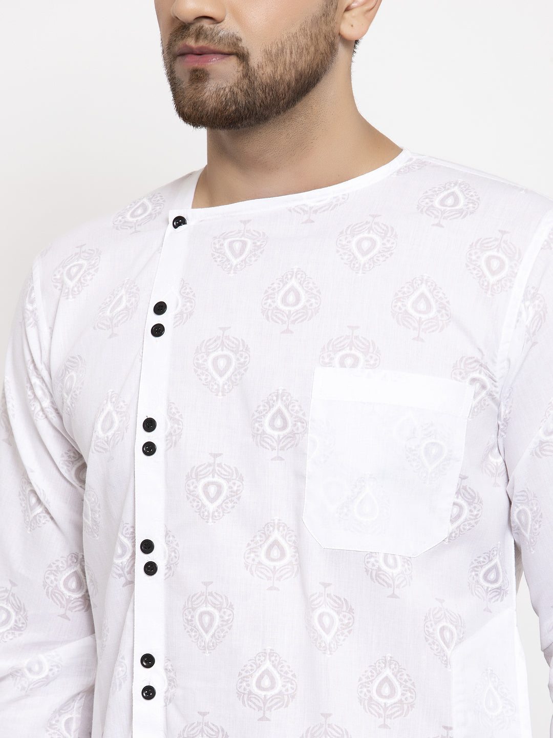 Klotthe White Round Neck Embellished Cotton Kurta