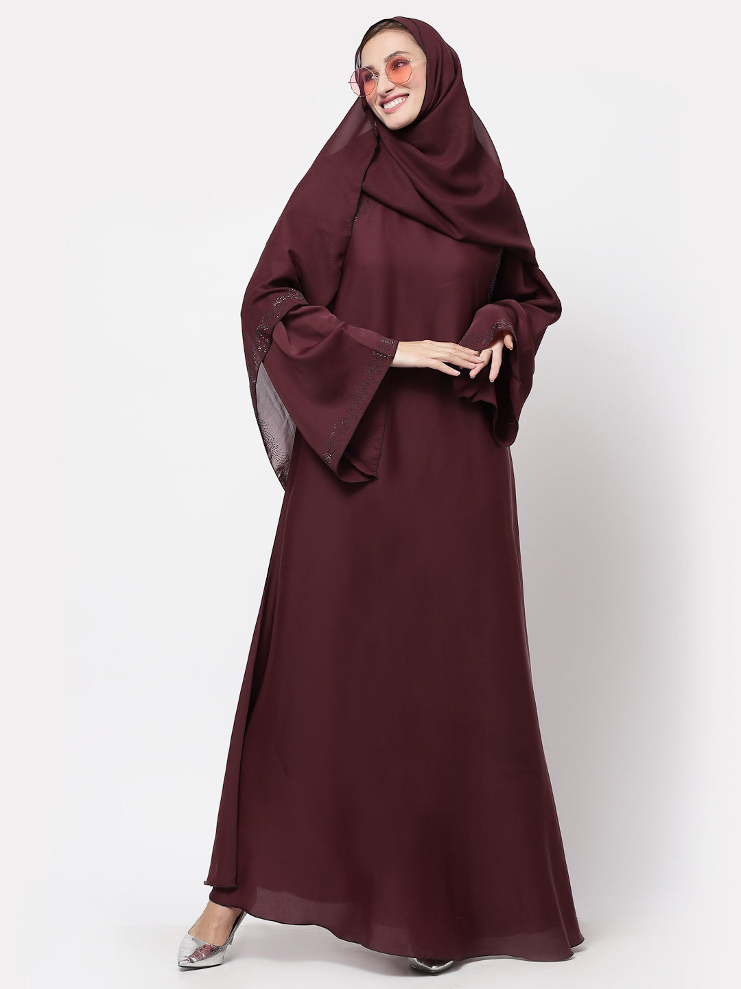 Klotthe Women Maroon Embellished Burqa With Scarves