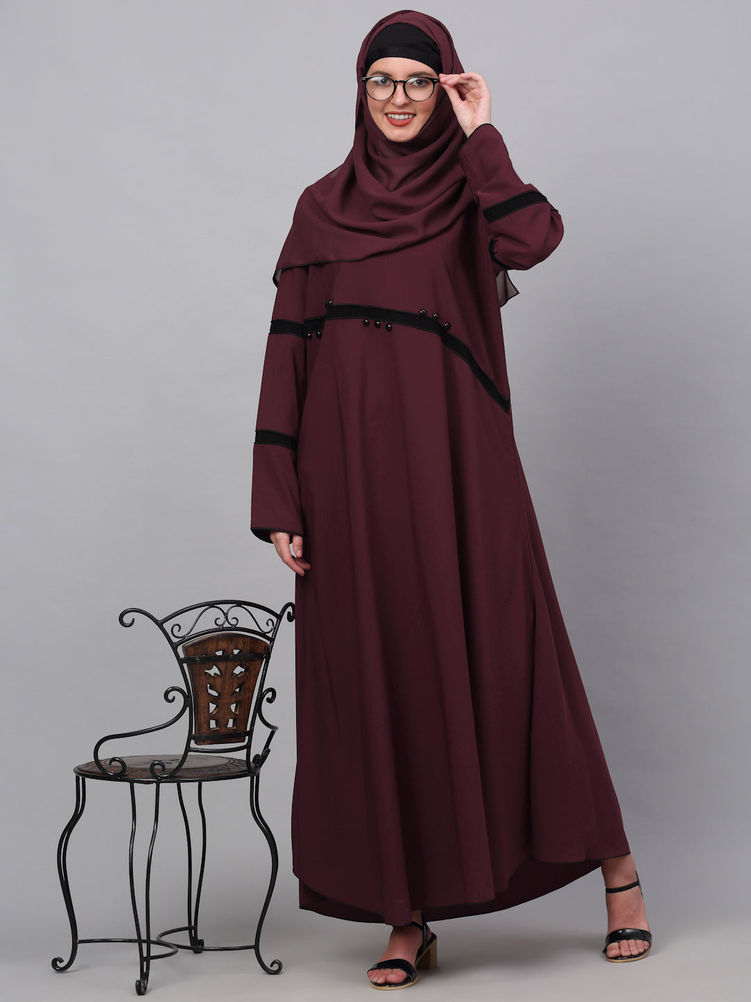 Klotthe Women Maroon Embellished Burqa With Scarves