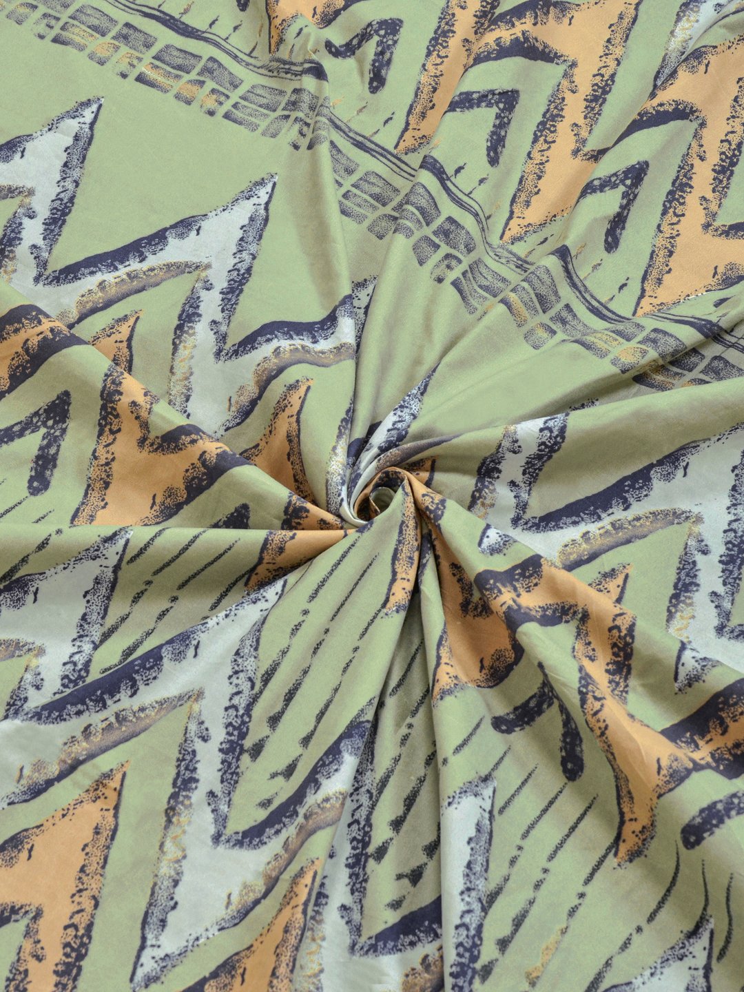 Green Geometric 300 TC Cotton Blend Fitted Double Bedsheet with 2 Pillow Covers