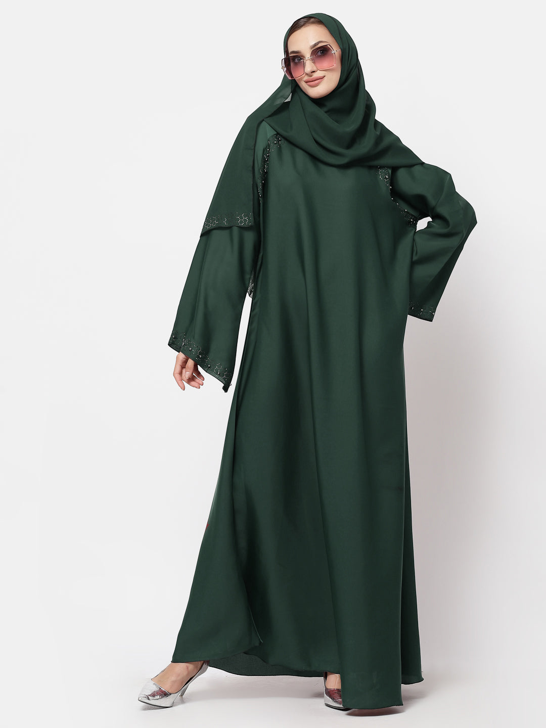 Klotthe Women Green Embellished Burqa With Scarves