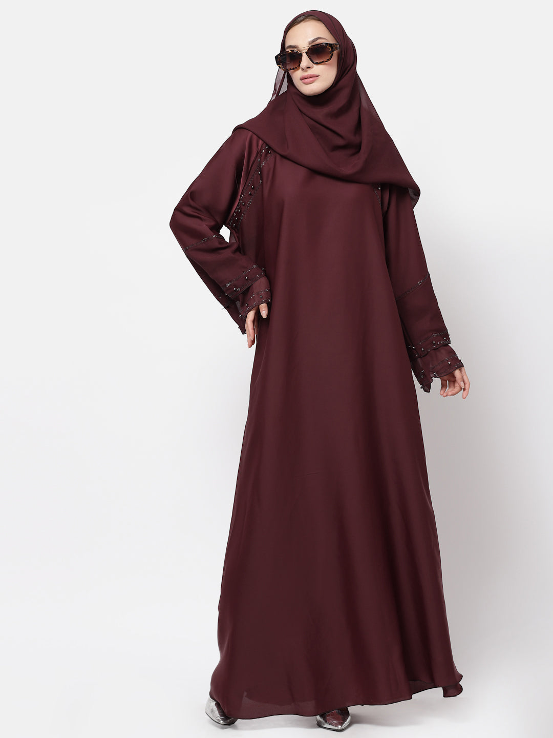 Klotthe Women Maroon Embellished Burqa With Scarves