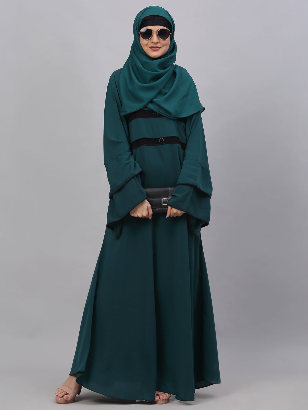 Klotthe Women Turq Embellished Burqa With Scarves
