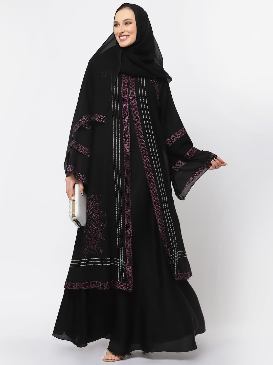 Klotthe Women Black Embellished Burqa With Scarves