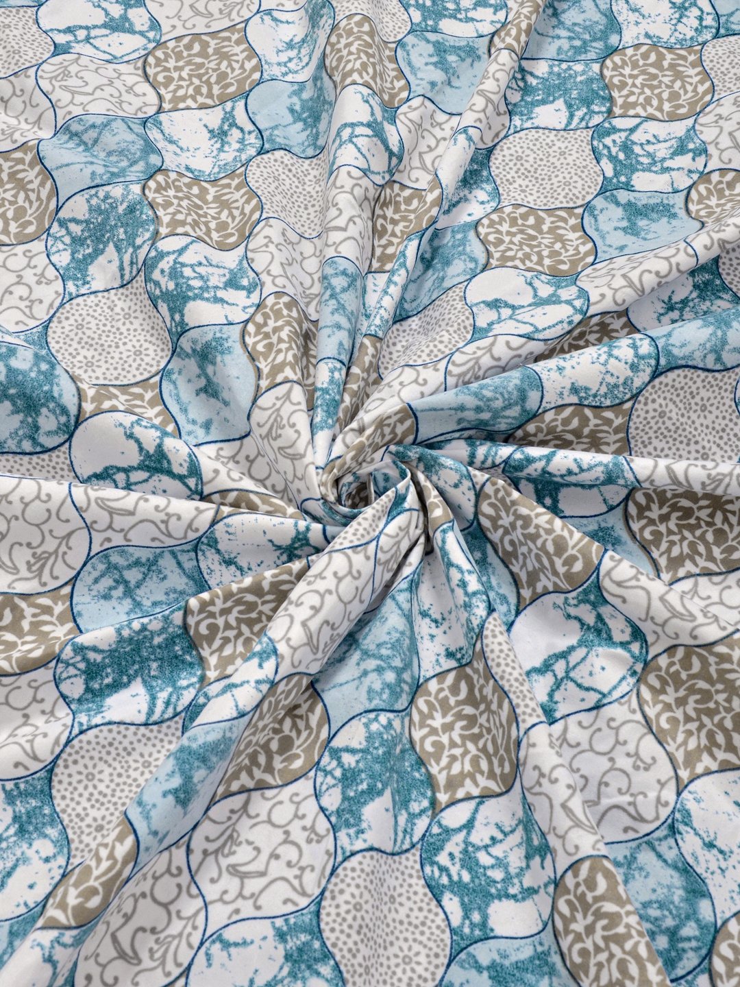 Blue Floral 300 TC Cotton Blend Fitted Double Bedsheet with 2 Pillow Covers
