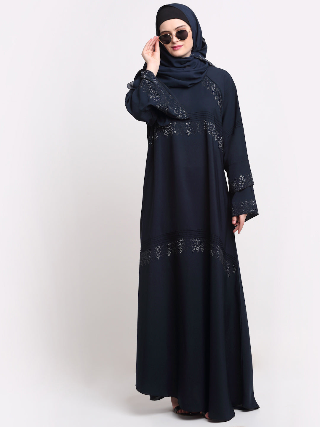 Klotthe Women Navy Blue Solid Burqa With Scarf