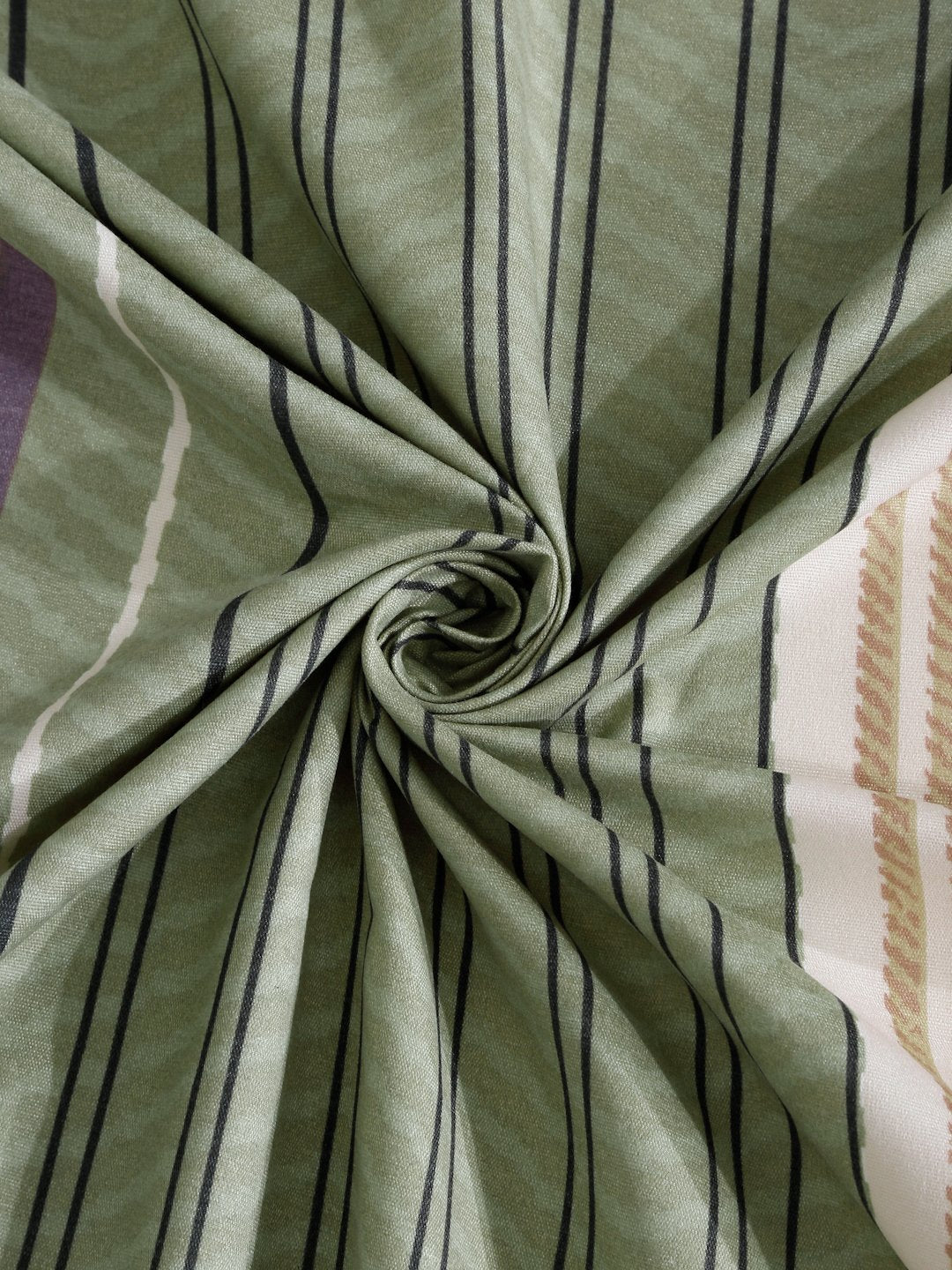 Green Striped 300 TC Cotton Blend Fitted Double Bedsheet with 2 Pillow Covers