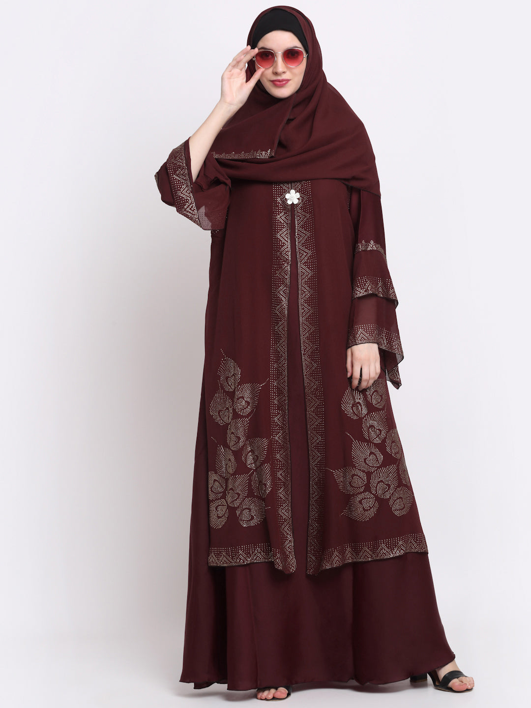 Klotthe Women Maroon Embellished Burqa With Scarves