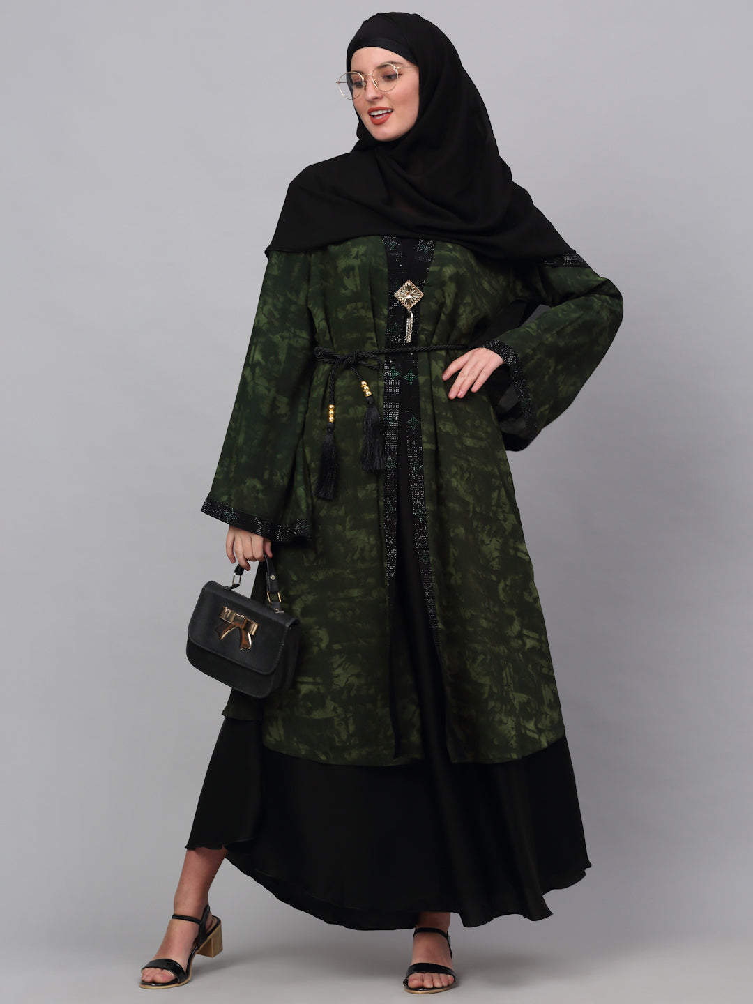 Klotthe Women Multicolor Embellished Burqa With Scarves