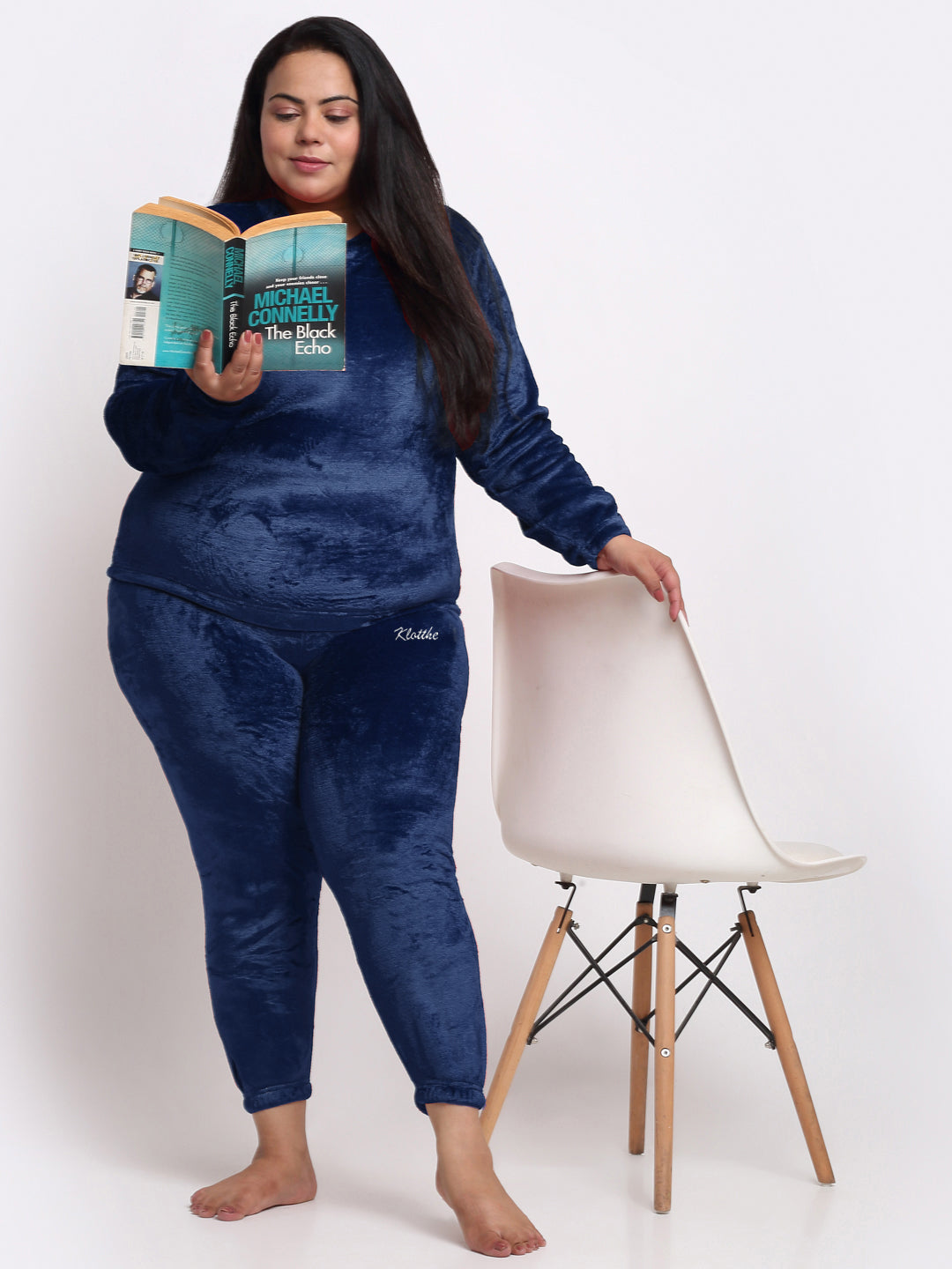 Klotthe Women Blue Solid Wool Blend Night Suit