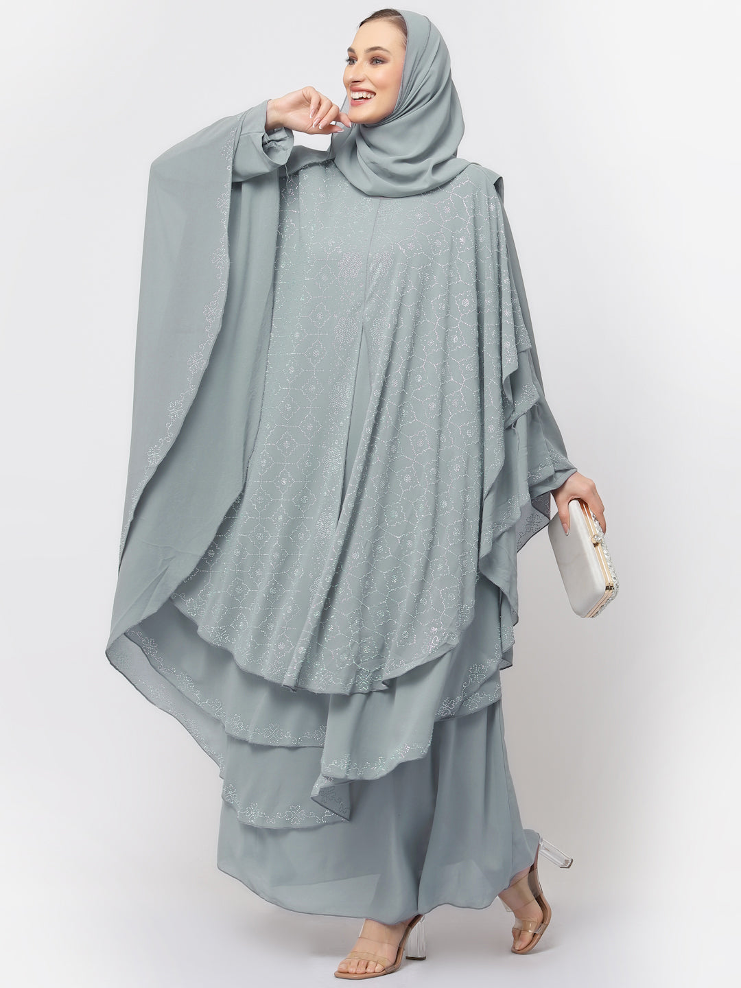 Klotthe Women Grey Embellished Burqa With Scarves