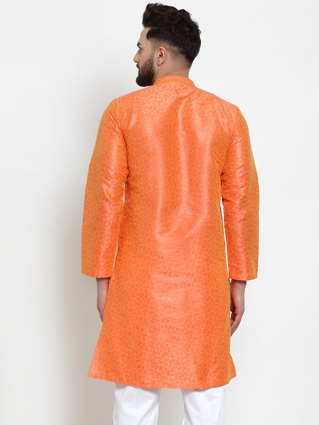 Orange Raw Silk Abstract Party Kurtas
