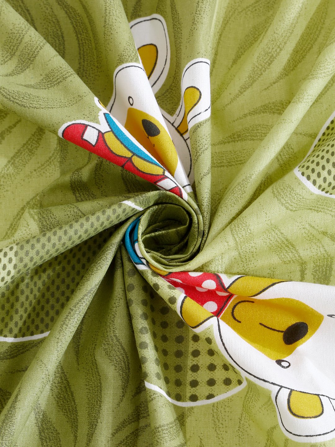 Green Cartoon Characters 400 TC Pure Cotton Fitted Double Bedsheet with 2 Pillow Covers