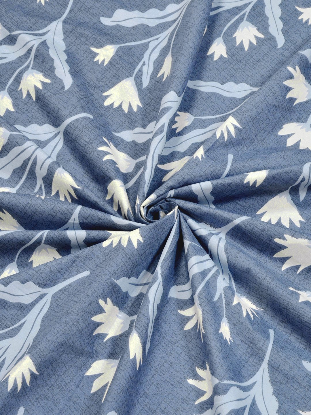 Blue Floral 300 TC Cotton Blend Fitted Double Bedsheet with 2 Pillow Covers
