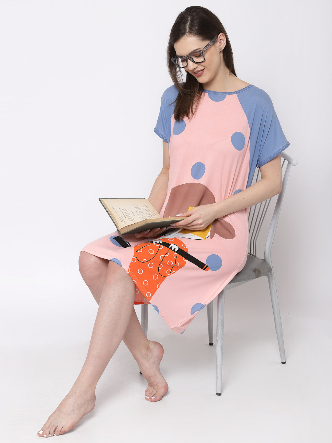 Klotthe Women MultiColor Cartoon Printed Cotton Blend Long Top