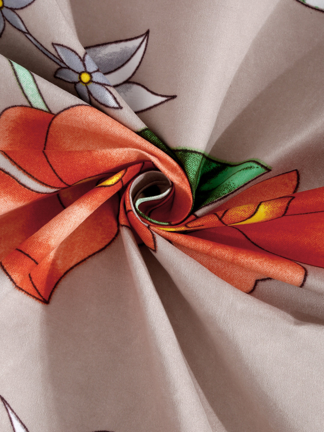 Klotthe Beige Floral 300 TC Cotton Blend Fitted Single Bedsheet Set in Book Fold Packing