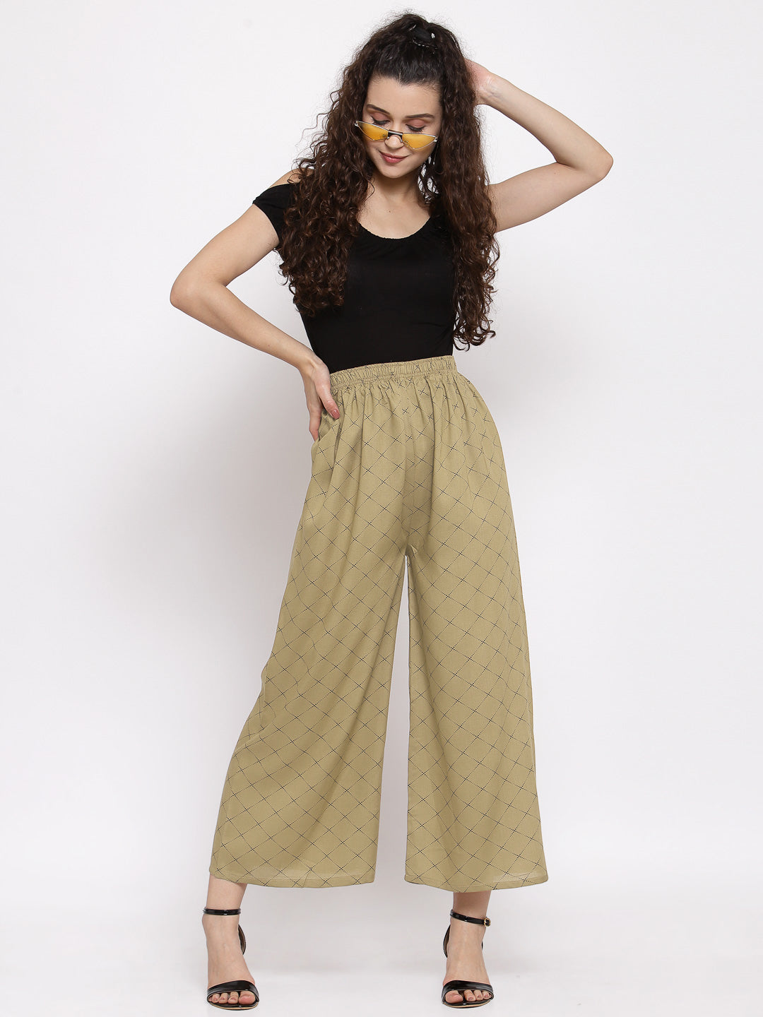KLOTTHE Women Beige Wide Leg Palazzos