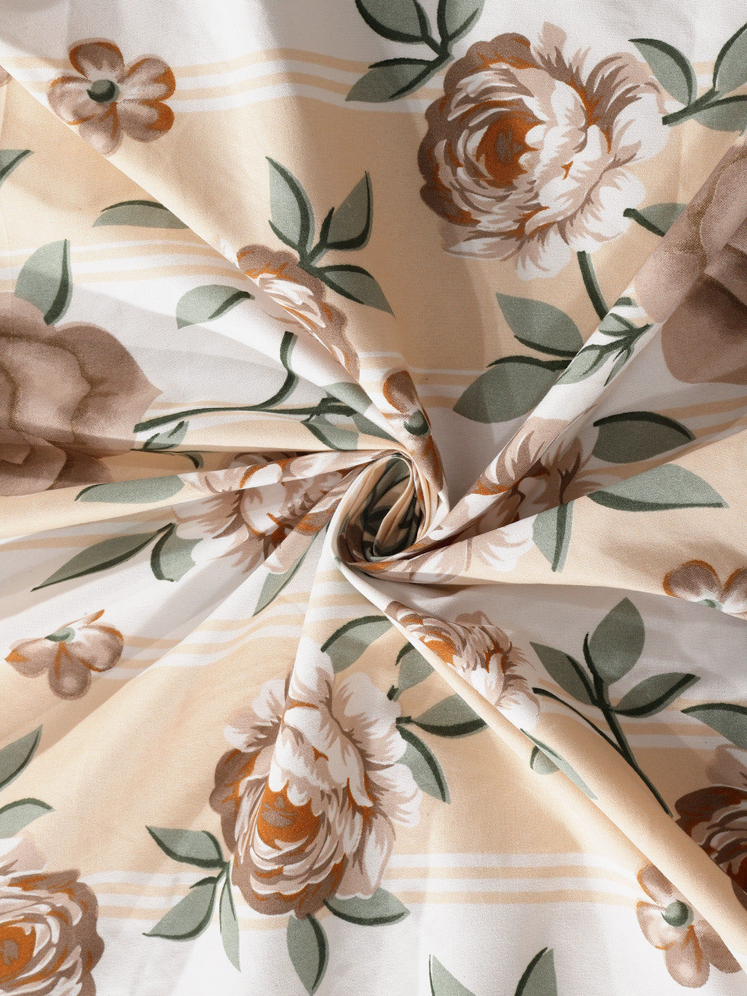 Klotthe Brown Floral 300 TC Cotton Blend Fitted Single Bedsheet with Pillow Cover