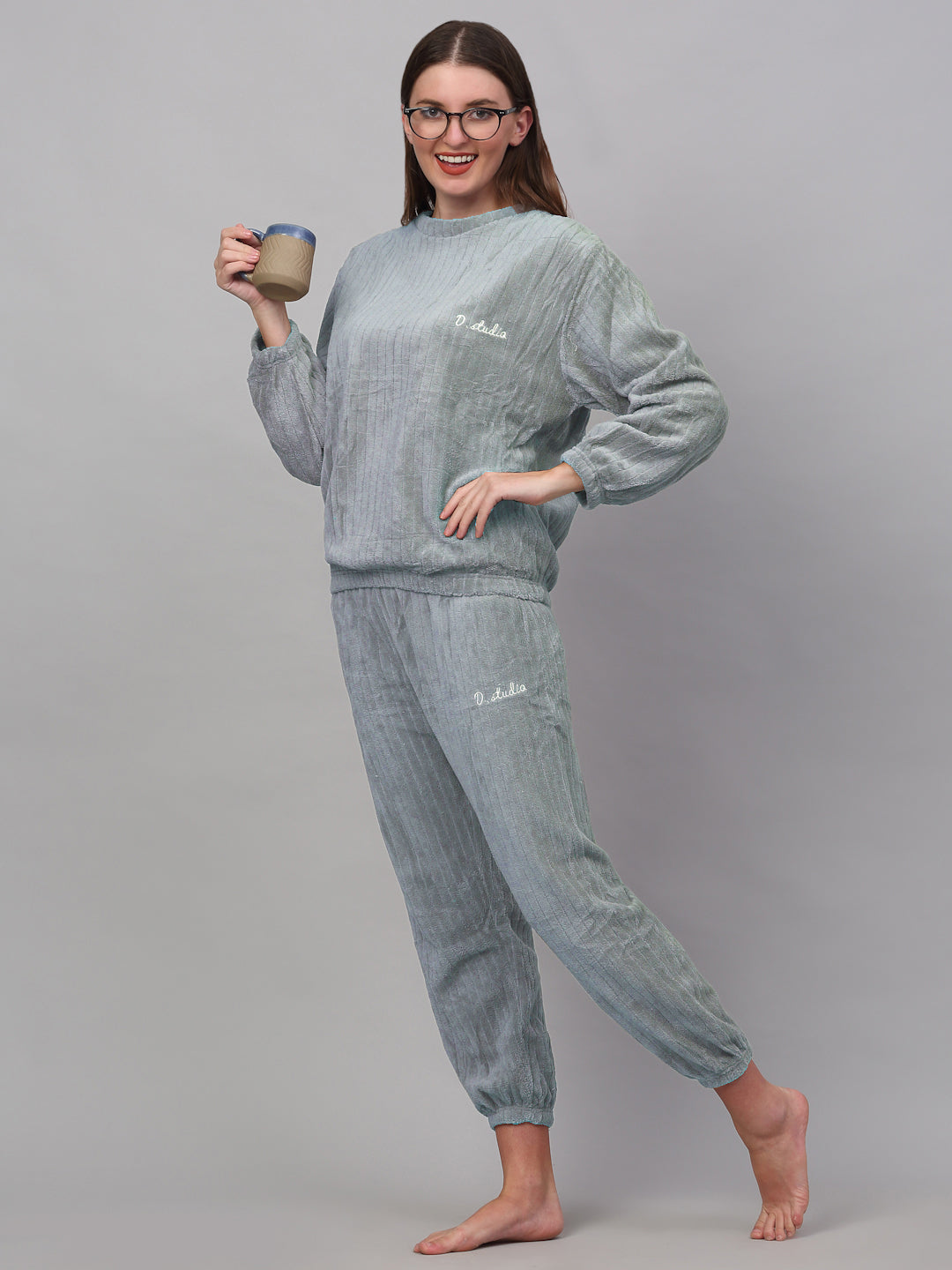 Klotthe Women Grey Wool Blend Solid Night Suit