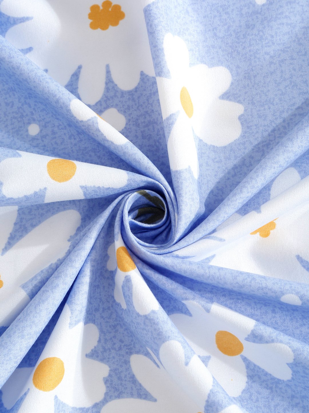 Blue Floral 300 TC Fitted Cotton Blend Double Bedsheet with 2 Pillow Covers