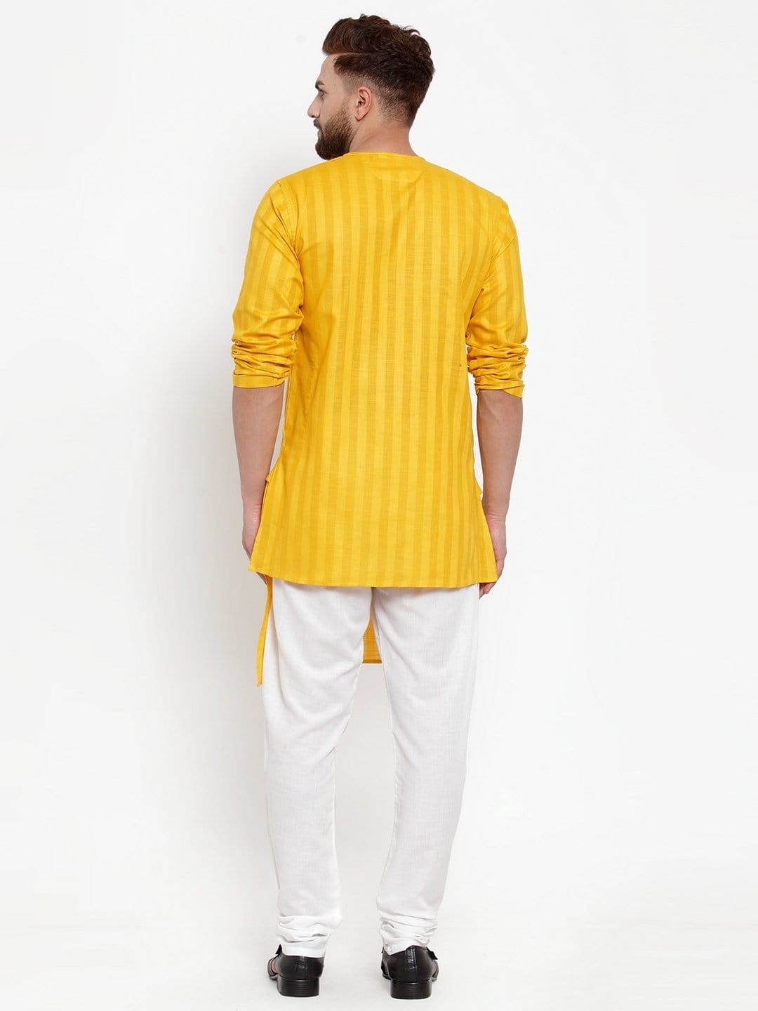 Yellow Cotton Striped Party Kurtas