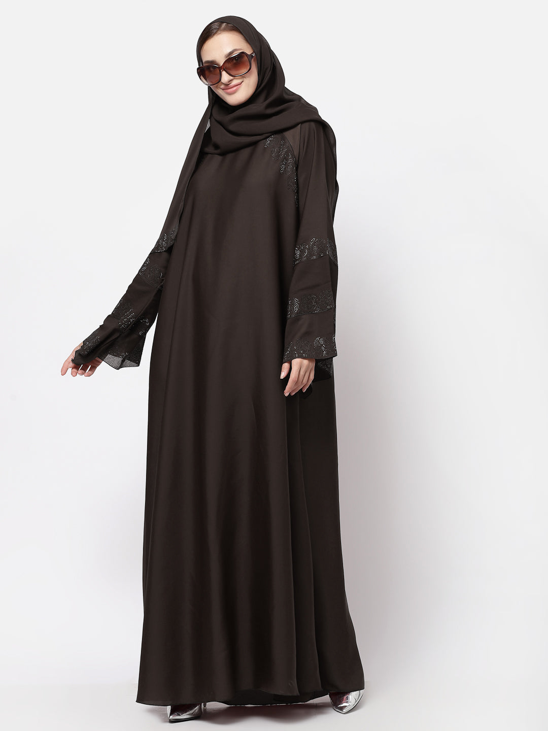 Klotthe Women Brown Embellished Burqa With Scarves