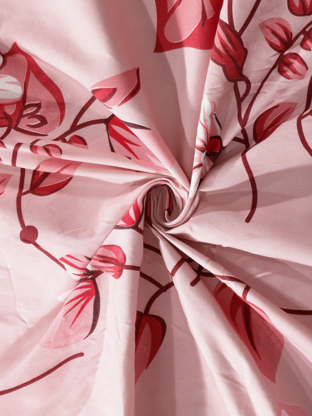 Klotthe Red Floral 300 TC Cotton Blend Fitted Single Bedsheet with Pillow Cover