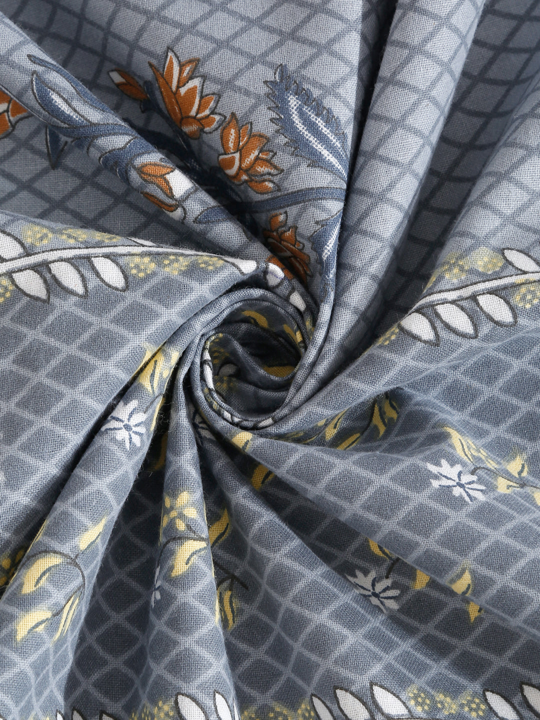 Klotthe Grey Floral 400 TC Pure Cotton Fitted Super King Double Bedsheet with 2 Pillow covers
