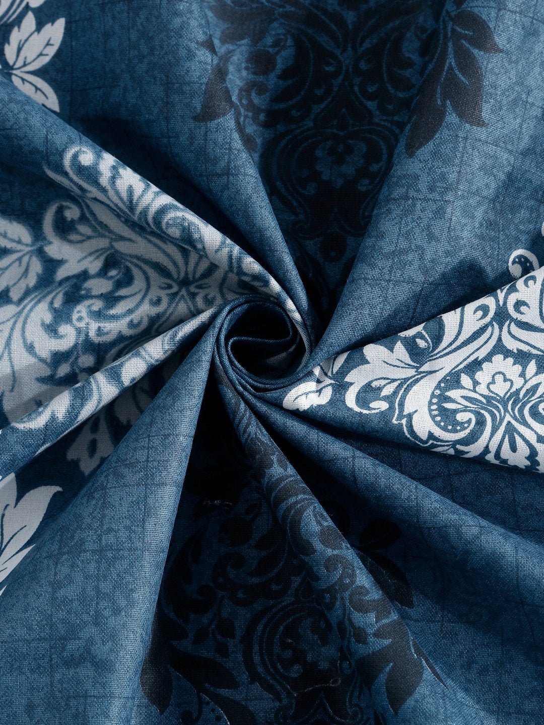 Blue Floral 400 TC Pure Cotton Fitted Double Bedsheet with 2 Pillow Covers