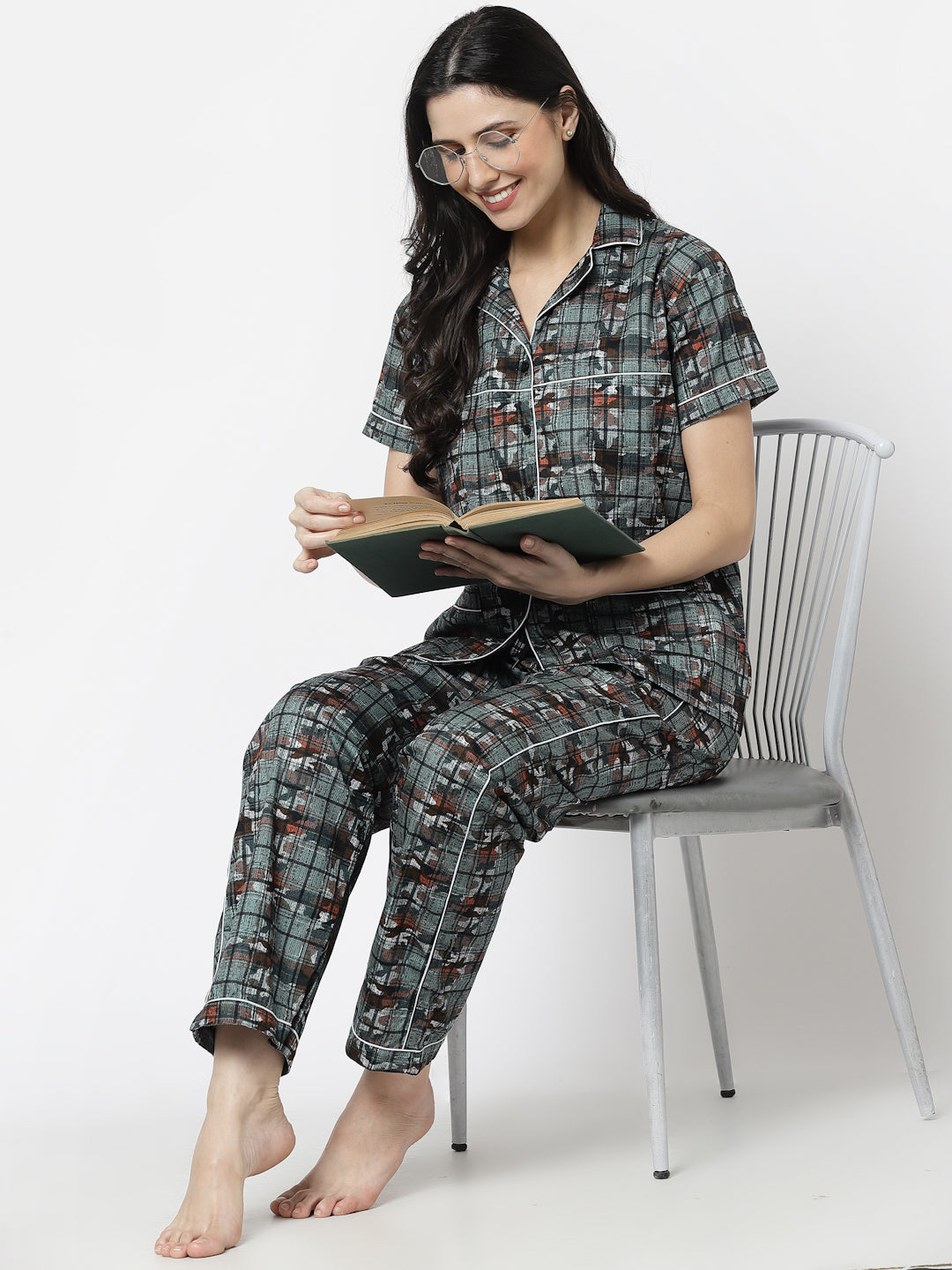 Klotthe Women Multicolor Geometric Print Pure Cotton Night Suit