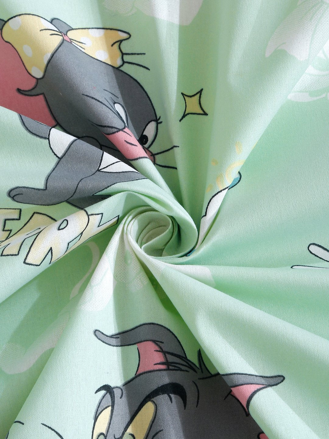 Green Cartoon Characters 400 TC Fitted Pure Cotton Double Bedsheet with 2 Pillow Covers