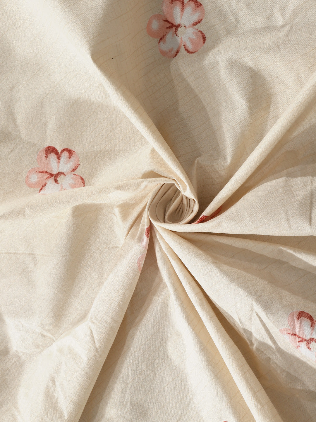 Klotthe Beige Floral 300 TC Cotton Blend Single Bedsheet with Pillow Cover