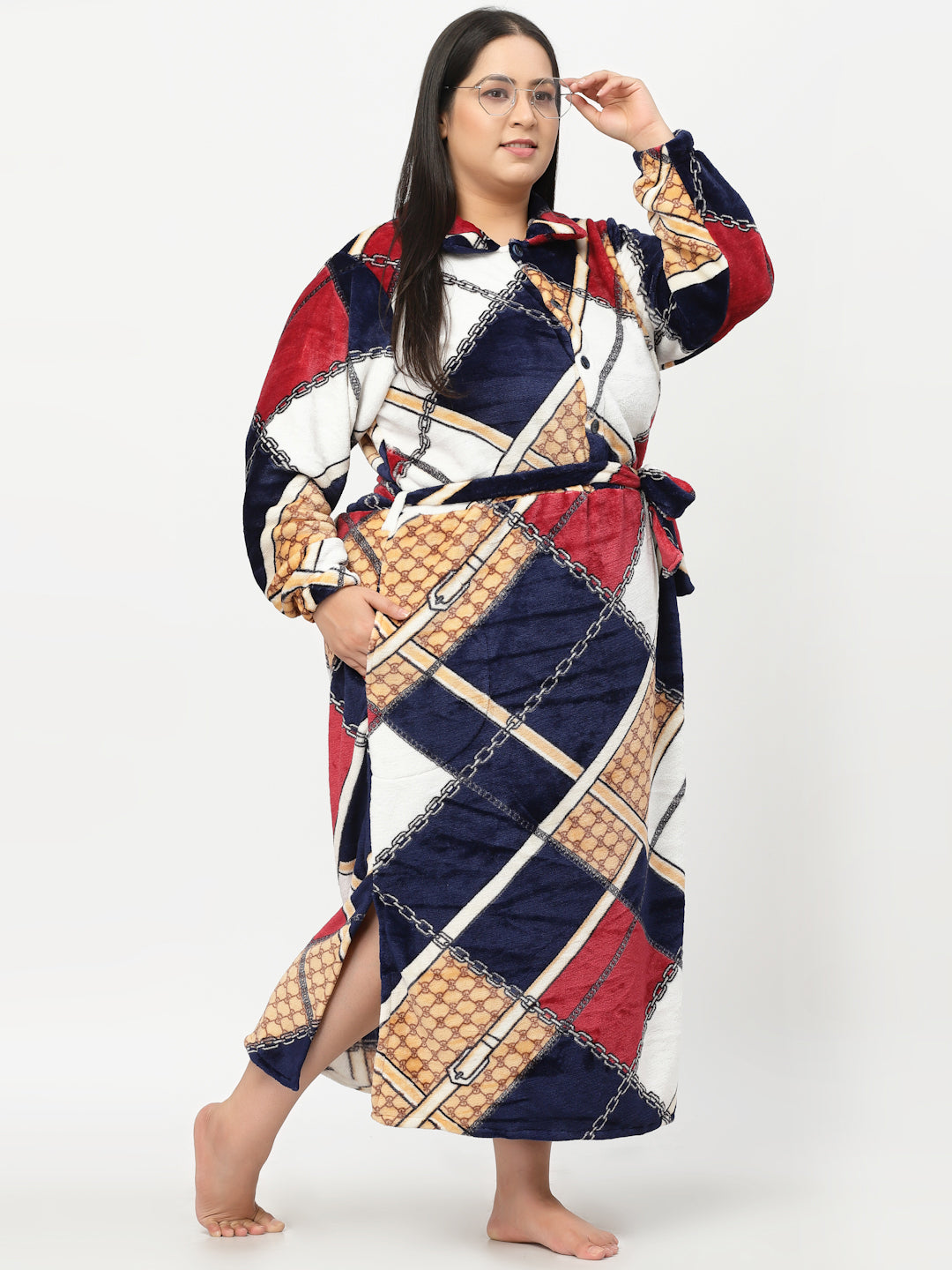 Klotthe Women MultiColor Printed Bath Robe With Belt