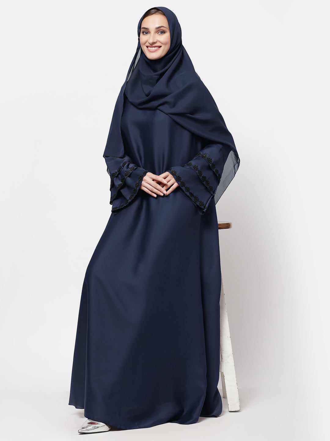 Klotthe Women Blue Embellished Burqa With Scarves
