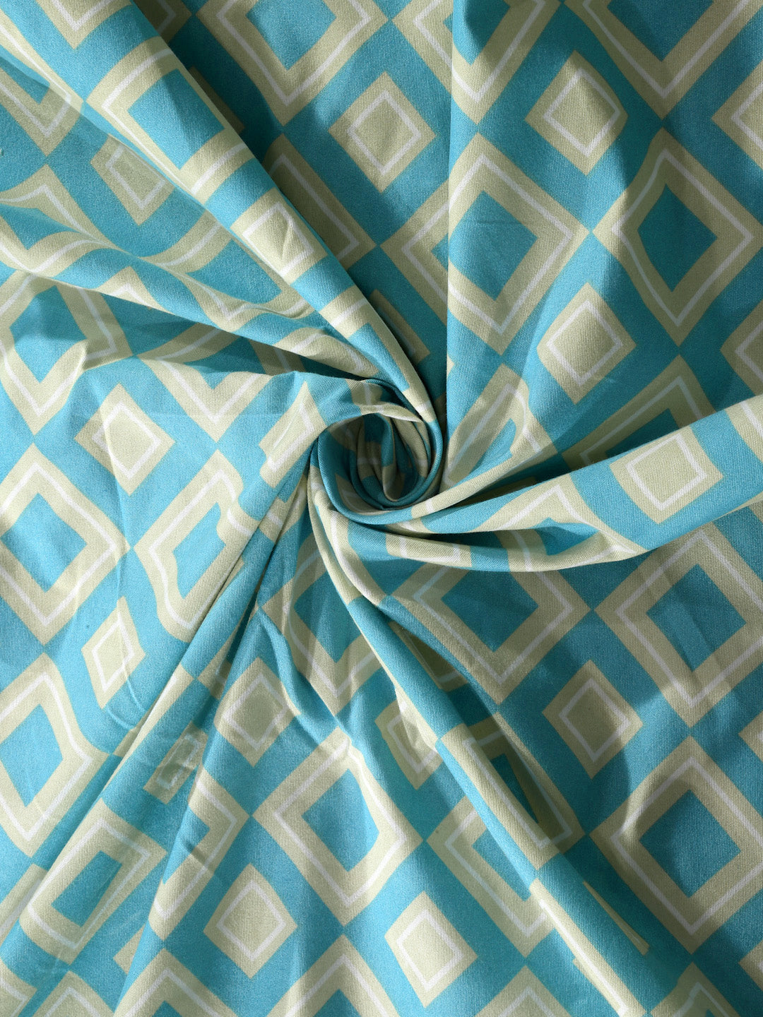 Klotthe Turquoise Geometric 300 TC Cotton Blend Single Bedsheet with Pillow Cover