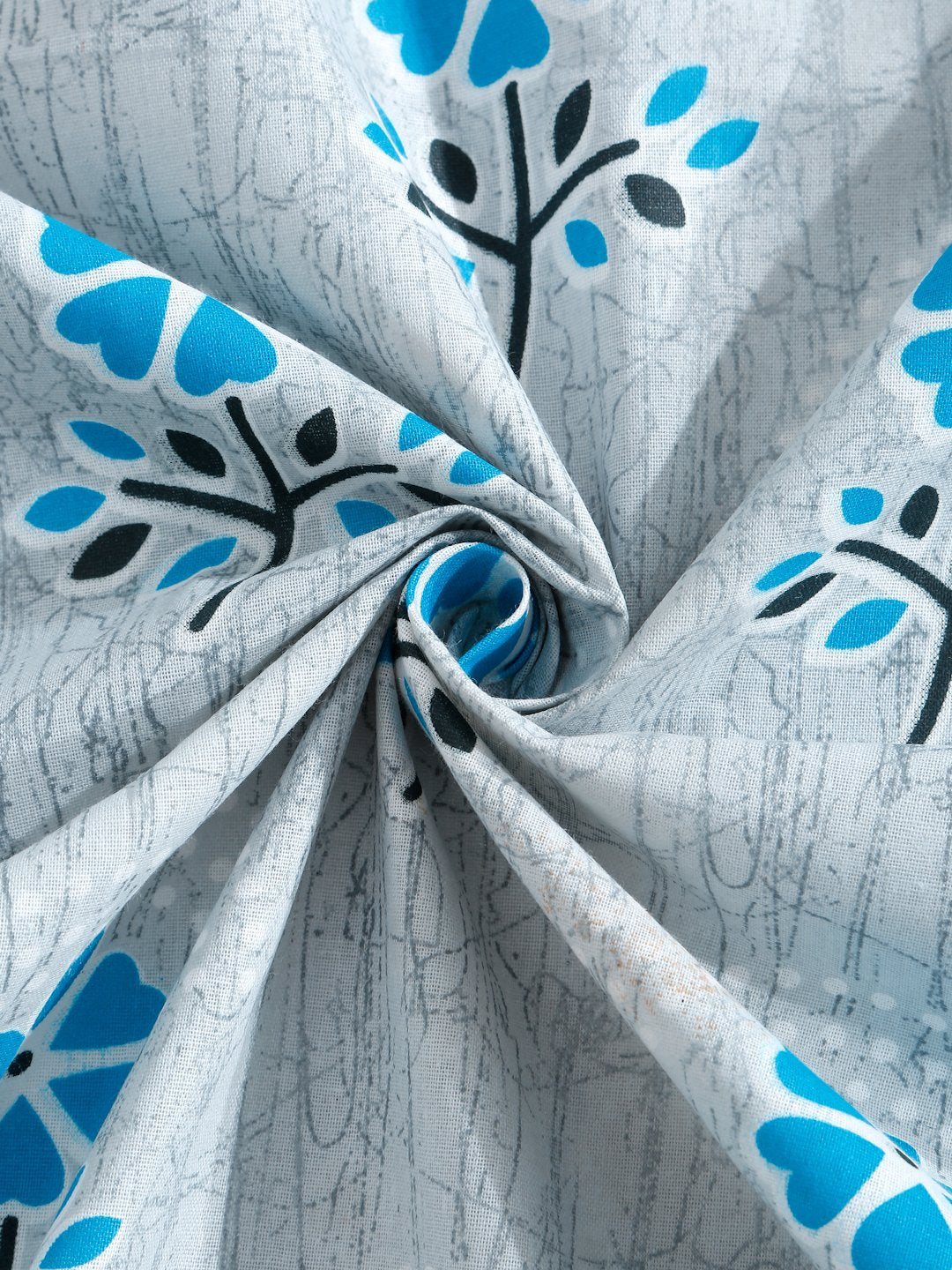 Blue Floral 400 TC Pure Cotton Fitted Double Bedsheet with 2 Pillow Covers