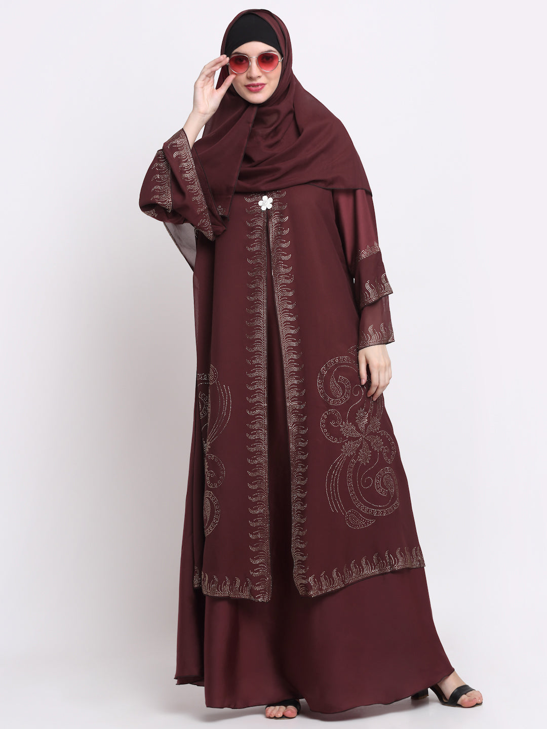 Klotthe Women Maroon Embellished Burqa With Scarves