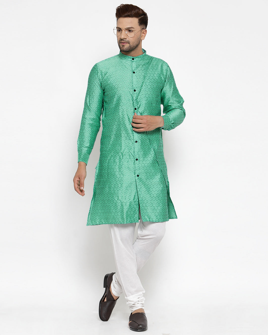 KLOTTHE Green Cotton Silk Geometric Kurta